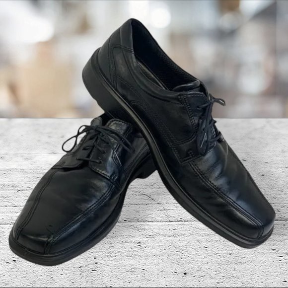 Ecco Dress Shoes Ecco Oxford Black Leather Shock Point Lace Up